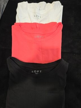 LOFT Short Sleeve Tee 3-Pack in White, Coral, Black